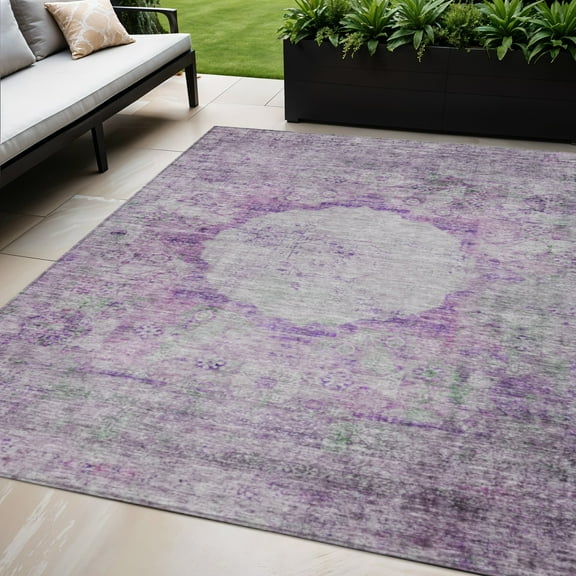 5' X 8' Purple Lavender And Gray Oriental Washable Indoor Outdoor Area Rug