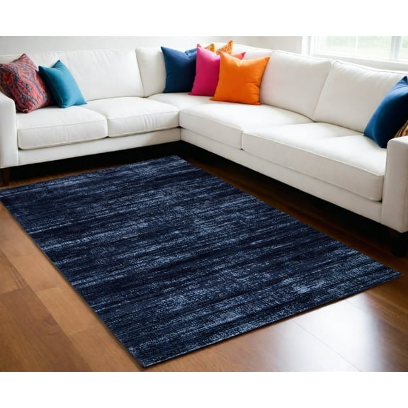5' X 8' Black and Blue Power Loom Area Rug