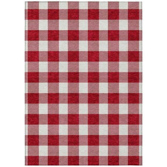 HomeRoots 595428 5 x 8 ft. Red & Ivory Plaid Washable Indoor & Outdoor Rectangle Area Rug