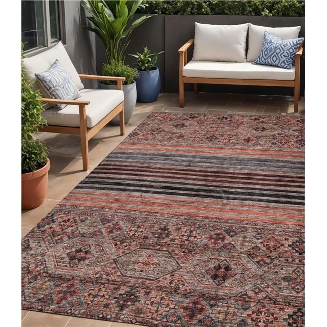 HomeRoots 615909 5 x 8 ft. Rust Gray & Salmon Medallion Washable Indoor & Outdoor Rectangle Area Rug