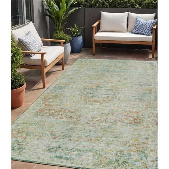 HomeRoots 615735 5 x 8 ft. Sage & Copper Medallion Washable Indoor & Outdoor Rectangle Area Rug