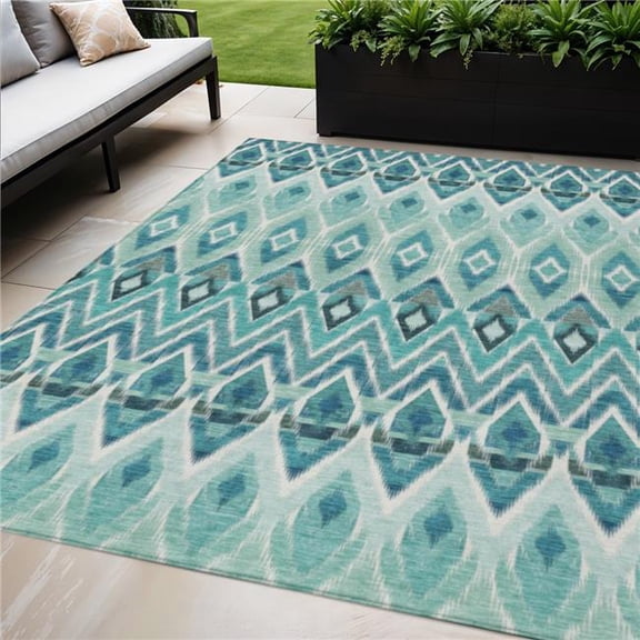 HomeRoots 578491 5 x 8 ft. Southwestern Washable Indoor & Outdoor Rectangle Area Rug, Teal Blue, Aqua & Mint Green
