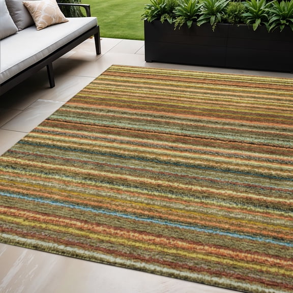HomeRoots 577770 5 x 8 ft. Striped Washable Indoor & Outdoor Rectangle Area Rug, Coral, Gold & Green