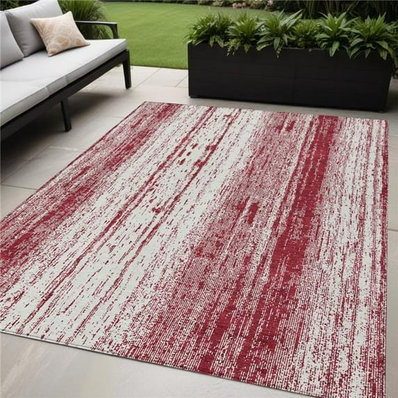 HomeRoots 589885 5 x 8 ft. Striped Washable Indoor & Outdoor Rectangle Area Rug, Merlot & Ivory