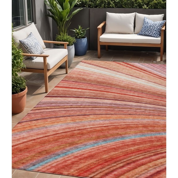 HomeRoots 577350 5 x 8 ft. Striped Washable Indoor & Outdoor Rectangle Area Rug, Terra Cotta, Salmon & Orange