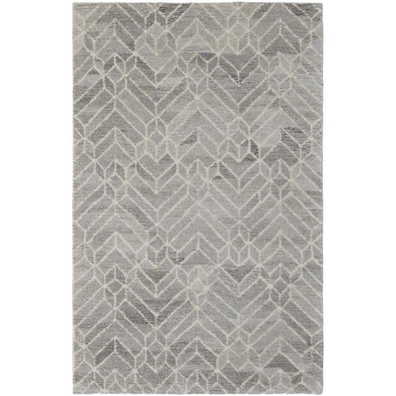 HomeRoots 512022 5 x 8 ft. Taupe Gray & Ivory Wool Geometric Hand Tufted Handmade Rectangle Area Rug