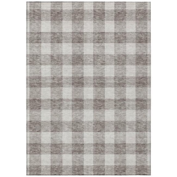 HomeRoots 595446 5 x 8 ft. Taupe & Gray Plaid Washable Indoor & Outdoor Rectangle Area Rug