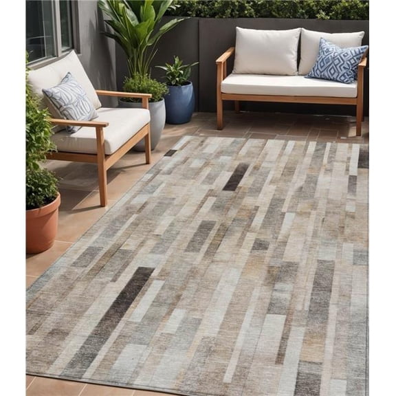 HomeRoots 615525 5 x 8 ft. Taupe & Gray Striped Washable Indoor & Outdoor Rectangle Area Rug