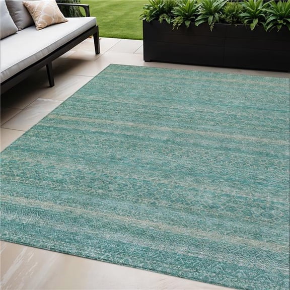 HomeRoots 631702 5 x 8 ft. Teal Blue & Beige Striped Washable Indoor & Outdoor Rectangle Area Rug