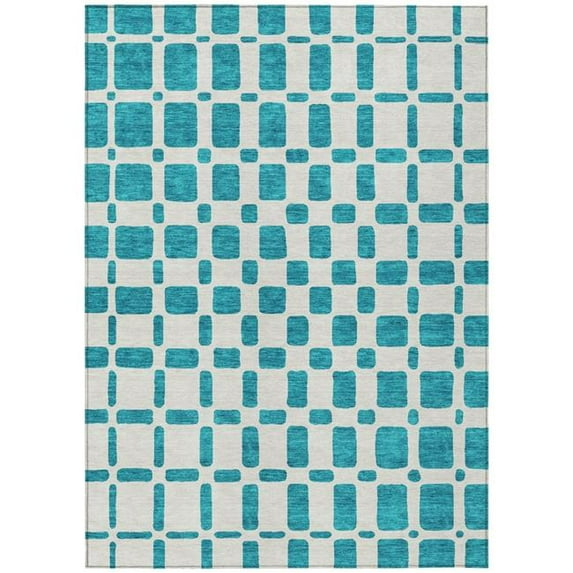 HomeRoots 591148 5 x 8 ft. Teal Blue & Ivory Geometric Washable Indoor & Outdoor Rectangle Area Rug