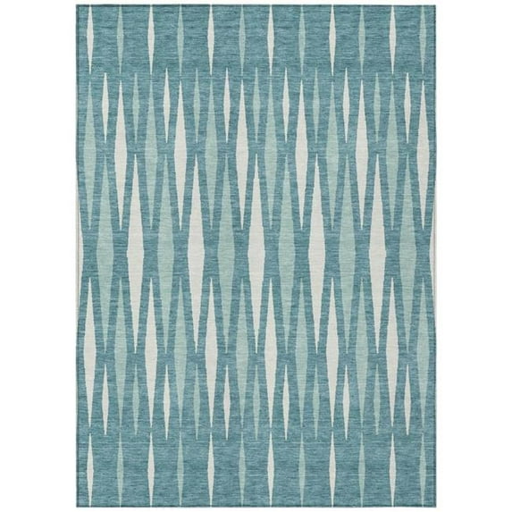 HomeRoots 591910 5 x 8 ft. Teal Blue & Ivory Geometric Washable Indoor & Outdoor Rectangle Area Rug