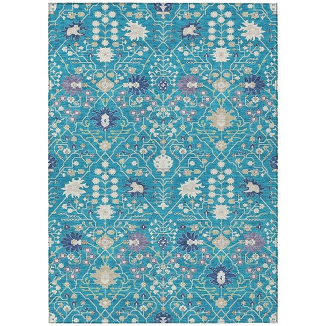 HomeRoots 598077 5 x 8 ft. Teal Blue, Purple & Ivory Oriental Washable Indoor & Outdoor Rectangle Traditional Area Rug