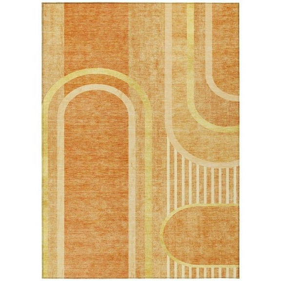 HomeRoots 561369 5 x 8 ft. Terra Cotta Abstract Washable Non Skid Indoor Outdoor Rectangle Machine Woven Area Rug