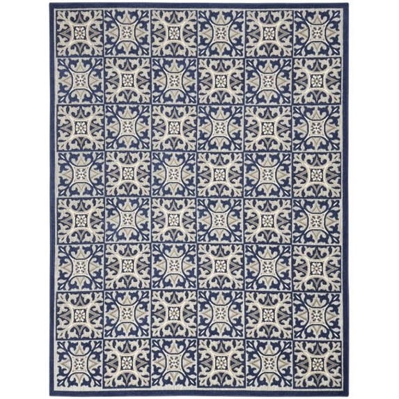 HomeRoots 505656 7 x 10 ft. Blue Fleur De Lis Stain Resistant Non Skid Rectangle Area Rug
