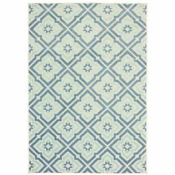 HomeRoots 506687 6 x 9 ft. Blue Geometric Stain Resistant Indoor & Outdoor Rectangle Area Rug