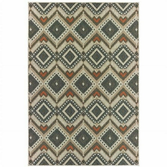 HomeRoots 506963 8 x 10 ft. Gray Geometric Stain Resistant Indoor & Outdoor Rectangle Area Rug