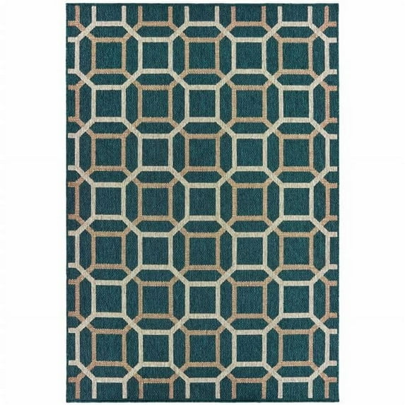 HomeRoots 506994 10 x 13 ft. Blue Geometric Stain Resistant Indoor & Outdoor Rectangle Area Rug