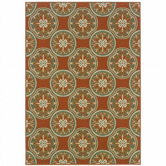 HomeRoots 507245 4 x 6 ft. Rust Floral Stain Resistant Indoor & Outdoor Rectangle Area Rug