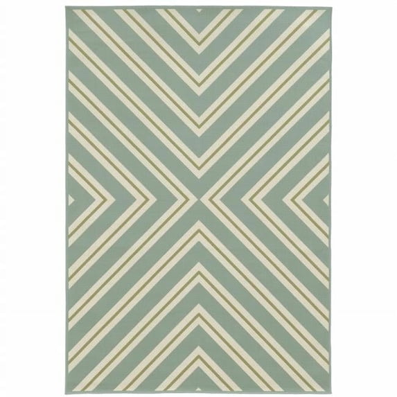 HomeRoots 507284 8 x 11 ft. Blue Geometric Stain Resistant Indoor & Outdoor Rectangle Area Rug