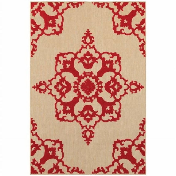 HomeRoots 507566 10 x 13 ft. Sand Oriental Stain Resistant Indoor & Outdoor Rectangle Area Rug