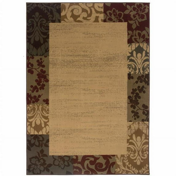 HomeRoots 508194 5 x 8 ft. Beige Red Green Gold & Gray Abstract Power Loom Stain Resistant Rectangle Area Rug
