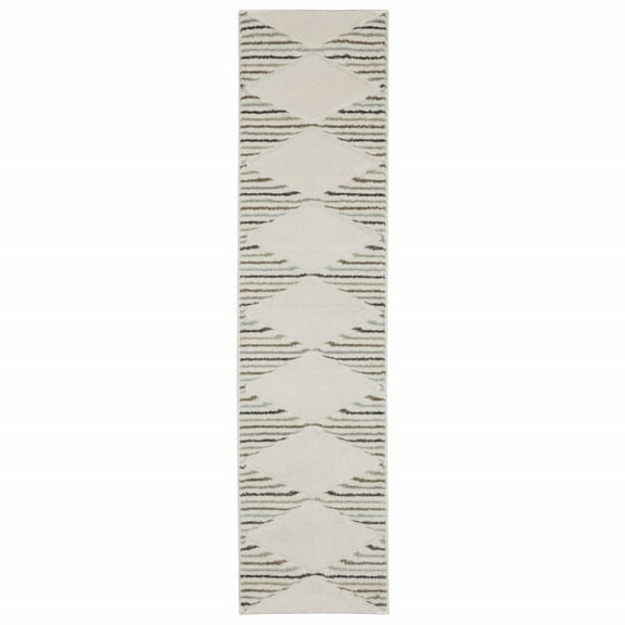 HomeRoots 508504 2 x 8 ft. Geometric Power Loom Runner Rug, Brown & Ivory