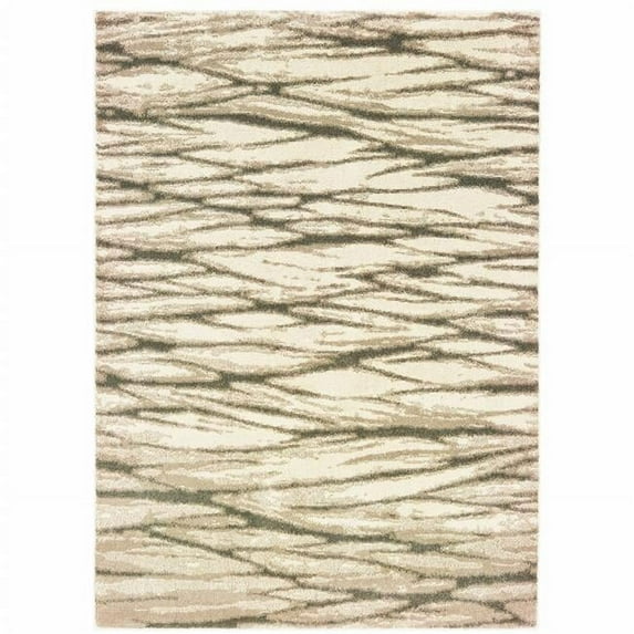 HomeRoots 508666 10 x 13 ft. Ivory Sand & Ash Abstract Power Loom Stain Resistant Rectangle Area Rug