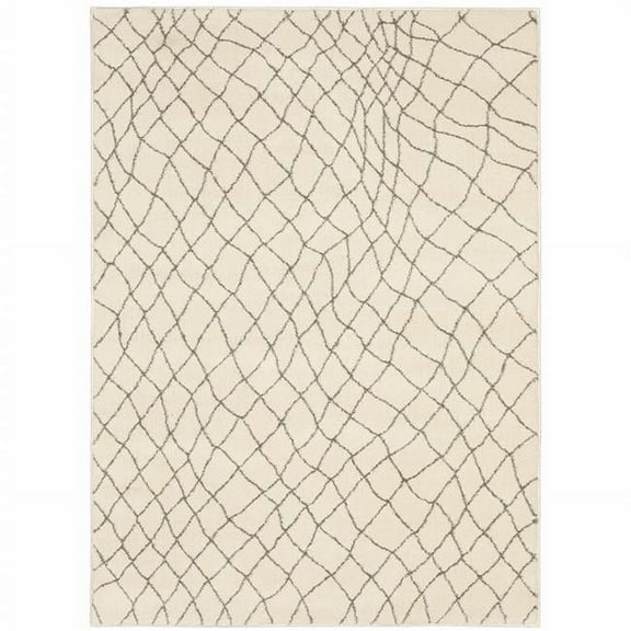 HomeRoots 508677 10 x 13 ft. Ivory & Gray Geometric Power Loom Stain Resistant Rectangle Area Rug