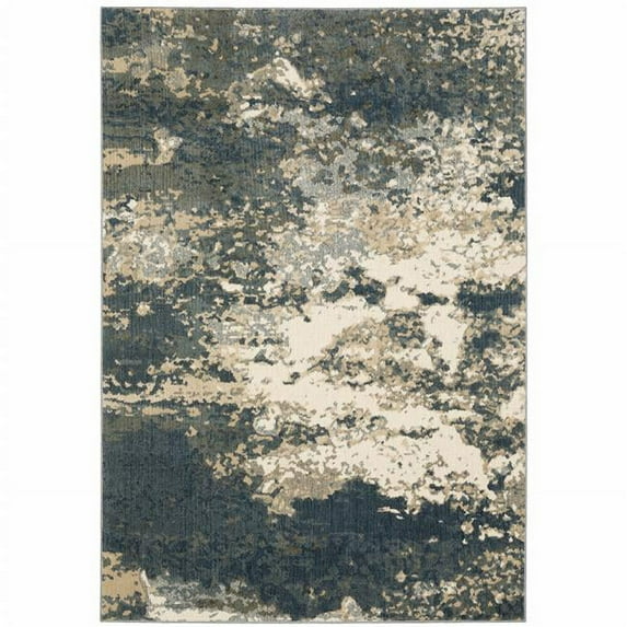 HomeRoots 508824 6 x 9 ft. Beige Blue & Sage Abstract Power Loom Stain Resistant Rectangle Area Rug