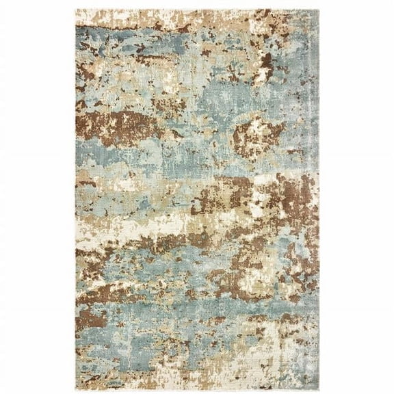 HomeRoots 508866 10 x 14 ft. Blue & Brown Abstract Hand Loomed Stain Resistant Rectangle Area Rug