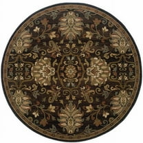 HomeRoots 509029 8 ft. Brown Oriental Power Loom Stain Resistant Round Area Rug