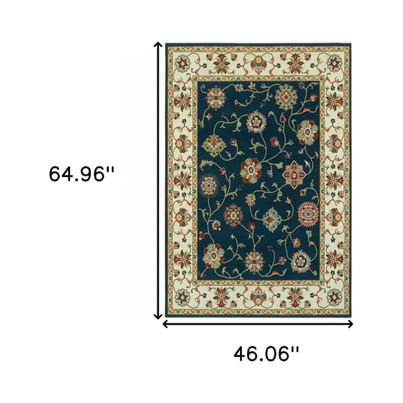 HomeRoots 509122 4 x 6 ft. Navy & Ivory Oriental Power Loom Stain Resistant Rectangle Area Rug