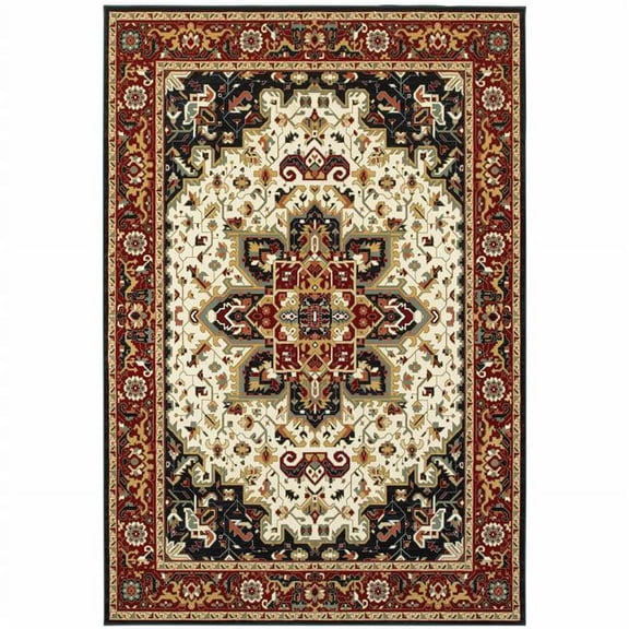HomeRoots 509134 2 x 4 ft. Red & Ivory Oriental Power Loom Stain Resistant Rectangle Area Rug