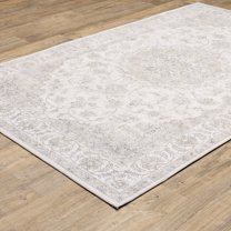 HomeRoots 509516 9 x 12 ft. Beige Gold & Gray Oriental Power Loom Stain Resistant Rectangle Area Rug
