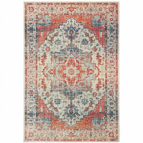 HomeRoots 509621 5 x 8 ft. Blue & Orange Oriental Power Loom Stain Resistant Rectangle Area Rug
