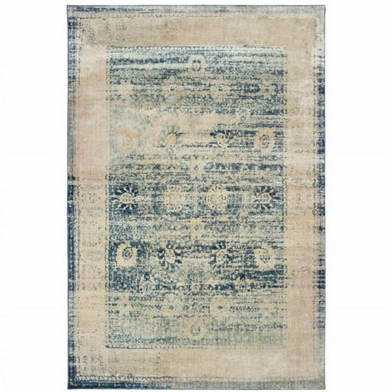 HomeRoots 509651 5 x 8 ft. Ivory & Blue Oriental Power Loom Stain Resistant Rectangle Area Rug