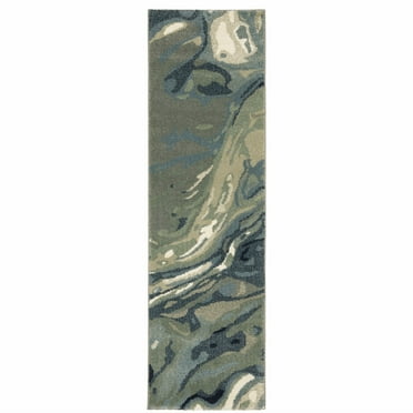 HomeRoots 509754 2 x 8 ft. Blue Green & Gray Abstract Power Loom Stain Resistant Runner Area Rug