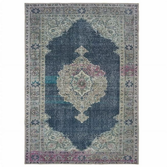 HomeRoots 509808 2 x 3 ft. Oriental Power Loom Stain Resistant Rectangle Area Rug, Blue & Grey