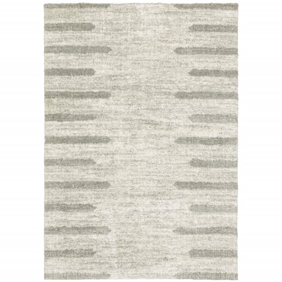 HomeRoots 509892 6 x 9 ft. Ivory & Gray Geometric Shag Power Loom Stain Resistant Rectangle Area Rug