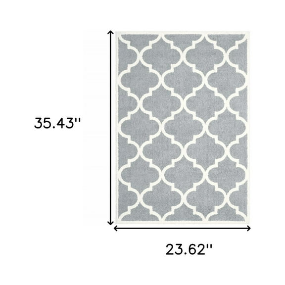 HomeRoots 509899 2 x 3 ft. Gray & Ivory Geometric Shag Power Loom Stain Resistant Rectangle Area Rug