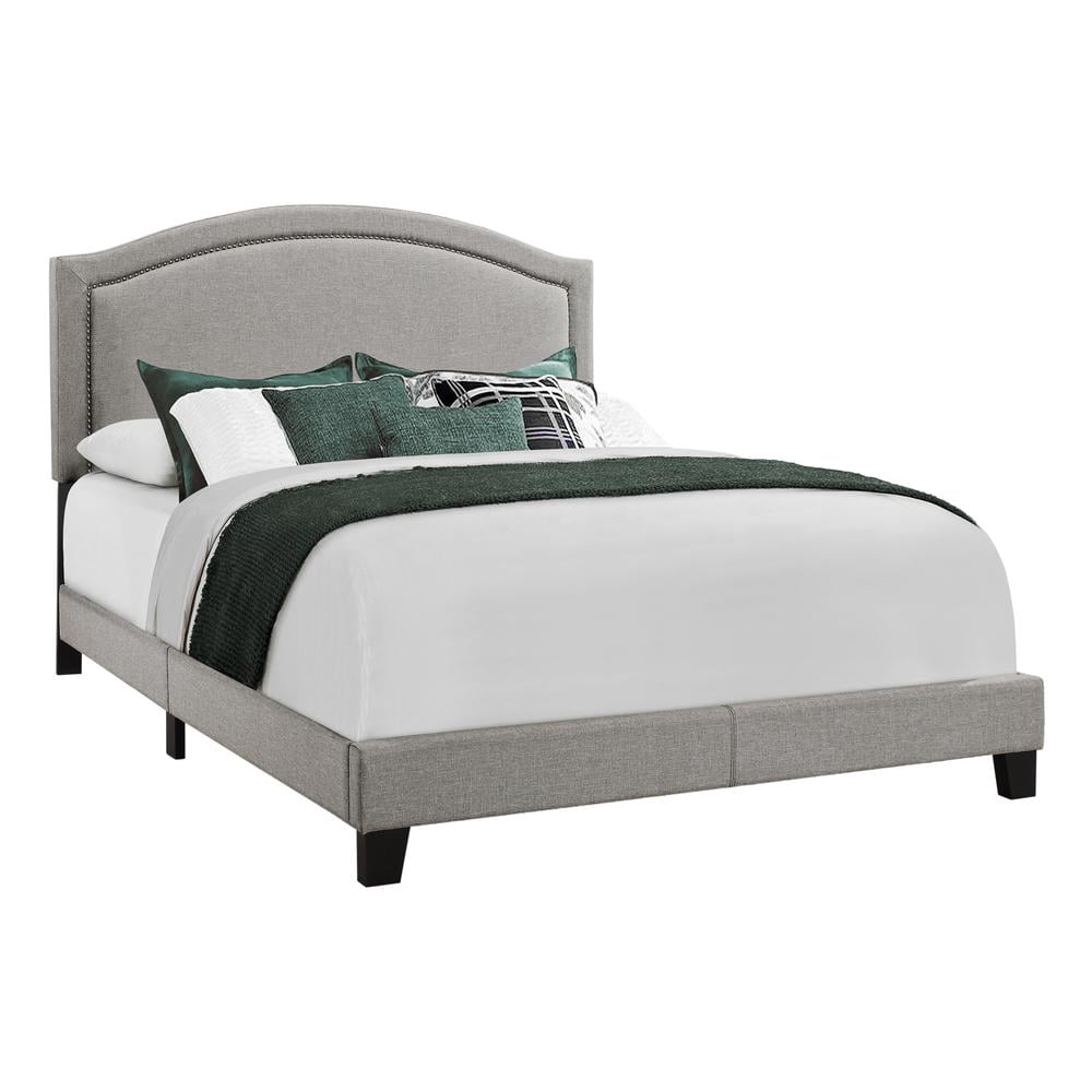 Elegant Linen Upholstered Queen Bed with Nailhead Trim and Storage Drawer