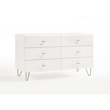 51" White Manufactured Wood Six Drawer Double Dresser