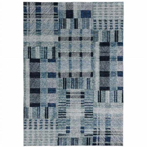 HomeRoots 510186 6 x 9 ft. Blue Geometric Power Loom Stain Resistant Rectangle Area Rug
