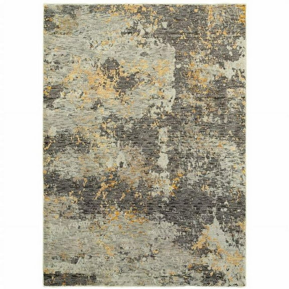 HomeRoots 510519 10 x 13 ft. Gray & Gold Abstract Power Loom Stain Resistant Rectangle Area Rug