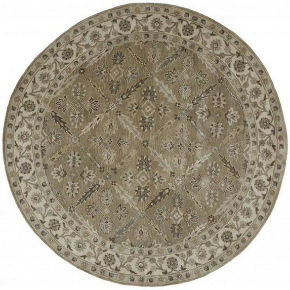 HomeRoots 511286 10 ft. Green Brown & Taupe Wool Paisley Hand Tufted Handmade Stain Resistant Round Area Rug