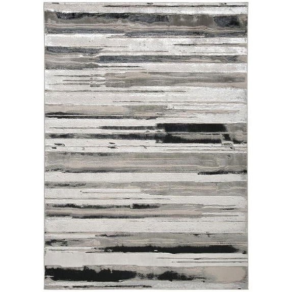 HomeRoots 511526 12 x 15 ft. Silver Gray & Black Abstract Stain Resistant Rectangle Area Rug