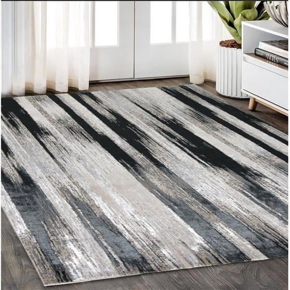 HomeRoots 511555 5 x 8 ft. Black Silver & Gray Abstract Power Loomed Rectangle Area Rug