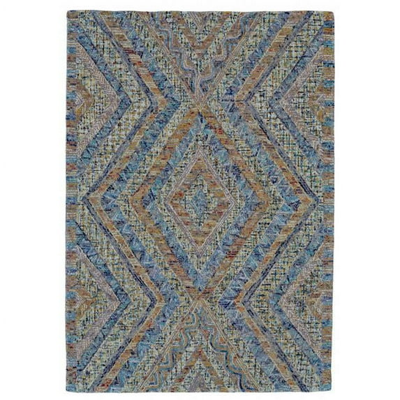 HomeRoots 511567 5 x 8 ft. Blue Brown & Orange Wool Geometric Hand Tufted Handmade Stain Resistant Rectangle Area Rug
