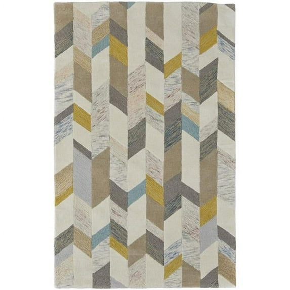 HomeRoots 511698 2 x 3 ft. Ivory Taupe & Blue Wool Geometric Hand Tufted Handmade Rectangle Area Rug