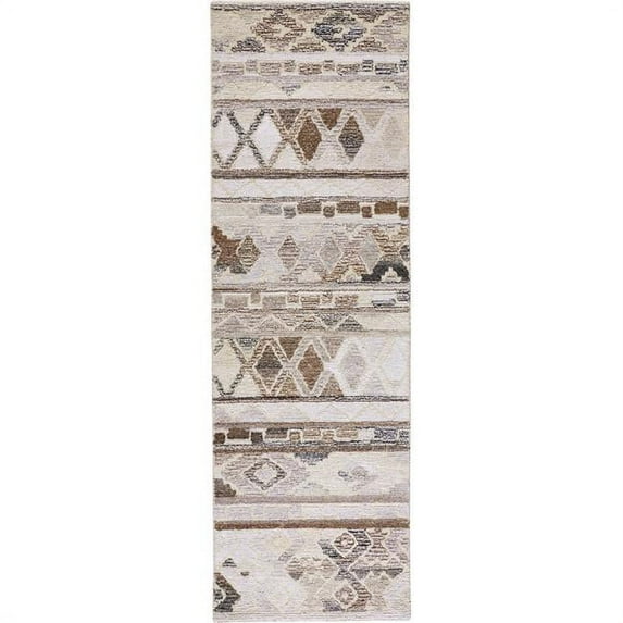 HomeRoots 512035 8 ft. Ivory Tan & Gray Wool Abstract Hand Tufted Handmade Runner Area Rug
